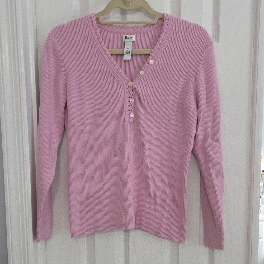Bass Pink Ribbed Long Sleeve Top